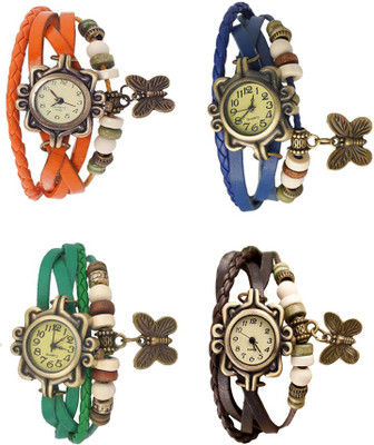 View NS18 Vintage Butterfly Rakhi Combo of 4 Orange, Green, Blue And Brown Analog Watch  - For Women Wrist Watches Price Online(NS18)