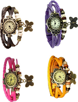 

Kissu Vintage Rakhi Combo of 4 Brown, Pink, Purple And Yellow Watch - For Women