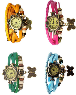 

Kissu Vintage Rakhi Combo of 4 Yellow, Green, Pink And Sky Blue Watch - For Women