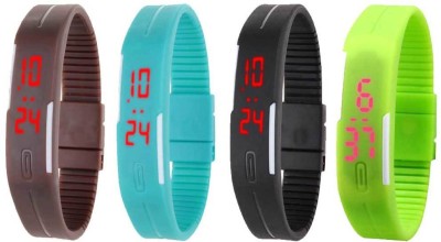 NS18 Silicone Led Magnet Band Combo of 4 Brown, Sky Blue, Black And Green Digital Watch  - For Boys & Girls   Watches  (NS18)
