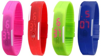 NS18 Silicone Led Magnet Band Combo of 4 Pink, Red, Green And Blue Digital Watch  - For Boys & Girls   Watches  (NS18)