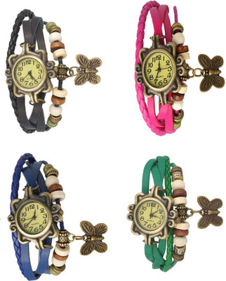 View NS18 Vintage Butterfly Rakhi Combo of 4 Black, Blue, Pink And Green Analog Watch  - For Women Wrist Watches Price Online(NS18)