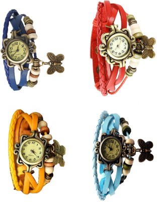NS18 Vintage Butterfly Rakhi Combo of 4 Blue, Yellow, Red And Sky Blue Analog Watch  - For Women   Watches  (NS18)