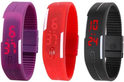 NS18 Silicone Led Magnet Band Combo of 3 Purple, Red And Black Digital Watch  - For Boys & Girls   Watches  (NS18)