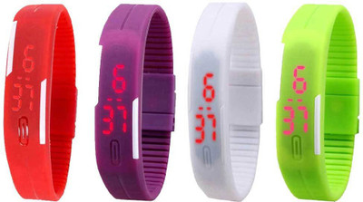 

NS18 Silicone Led Magnet Band Combo of 4 Red, Purple, White And Green Watch - For Boys & Girls