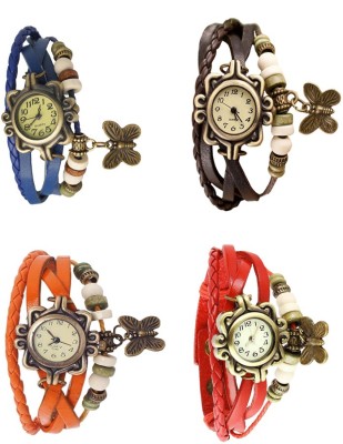 NS18 Vintage Butterfly Rakhi Combo of 4 Blue, Orange, Brown And Red Analog Watch  - For Women   Watches  (NS18)