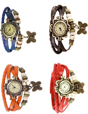 NS18 Vintage Butterfly Rakhi Combo of 4 Blue, Orange, Brown And Red Analog Watch  - For Women   Watches  (NS18)