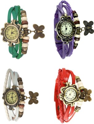 NS18 Vintage Butterfly Rakhi Combo of 4 Green, White, Purple And Red Analog Watch  - For Women   Watches  (NS18)