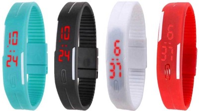 NS18 Silicone Led Magnet Band Watch Combo of 4 Sky Blue, Black, White And Red Digital Watch  - For Couple   Watches  (NS18)