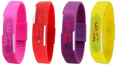 NS18 Silicone Led Magnet Band Combo of 4 Pink, Red, Purple And Yellow Digital Watch  - For Boys & Girls   Watches  (NS18)