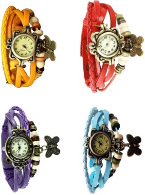 NS18 Vintage Butterfly Rakhi Combo of 4 Yellow, Purple, Red And Sky Blue Analog Watch  - For Women   Watches  (NS18)