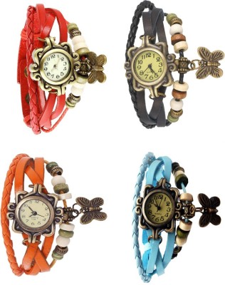NS18 Vintage Butterfly Rakhi Combo of 4 Red, Orange, Black And Sky Blue Analog Watch  - For Women   Watches  (NS18)