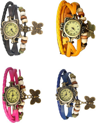 

NS18 Vintage Butterfly Rakhi Combo of 4 Black, Pink, Yellow And Blue Watch - For Women
