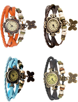 

Kissu Vintage Rakhi Combo of 4 Orange, Sky Blue, Brown And Black Watch - For Women