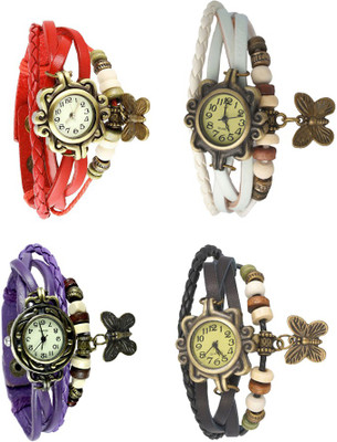 

Kissu Vintage Rakhi Combo of 4 Red, Purple, White And Black Watch - For Women