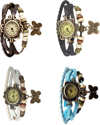 NS18 Vintage Butterfly Rakhi Combo of 4 Brown, White, Black And Sky Blue Analog Watch  - For Women   Watches  (NS18)