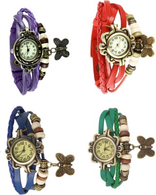NS18 Vintage Butterfly Rakhi Combo of 4 Purple, Blue, Red And Green Analog Watch  - For Women   Watches  (NS18)