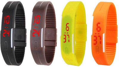 View NS18 Silicone Led Magnet Band Combo of 4 Black, Brown, Yellow And Orange Digital Watch  - For Boys & Girls Wrist Watches Price Online(NS18)