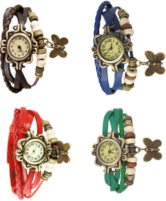 

Kissu Vintage Rakhi Combo of 4 Brown, Red, Blue And Green Watch - For Women
