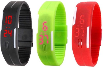 NS18 Silicone Led Magnet Band Combo of 3 Black, Green And Red Digital Watch  - For Boys & Girls   Watches  (NS18)