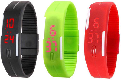 

Kissu Led Band Watch Combo of 3 Black, Green And Red Watch - For Couple
