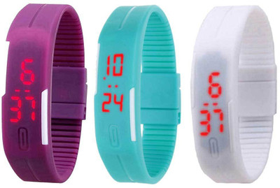 

NS18 Silicone Led Magnet Band Combo of 3 Purple, Sky Blue And White Watch - For Boys & Girls