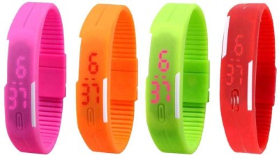 NS18 Silicone Led Magnet Band Watch Combo of 4 Pink, Orange, Green And Red Digital Watch  - For Couple   Watches  (NS18)