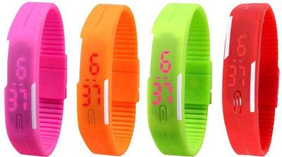 NS18 Silicone Led Magnet Band Watch Combo of 4 Pink, Orange, Green And Red Digital Watch  - For Couple   Watches  (NS18)