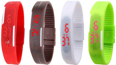 

NS18 Silicone Led Magnet Band Combo of 4 Red, Brown, White And Green Watch - For Boys & Girls