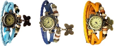 NS18 Vintage Butterfly Rakhi Combo of 3 Sky Blue, Blue And Yellow Analog Watch  - For Women   Watches  (NS18)