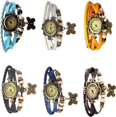 NS18 Vintage Butterfly Rakhi Combo of 6 Sky Blue, White, Yellow, Black, Blue And Brown Analog Watch  - For Women   Watches  (NS18)
