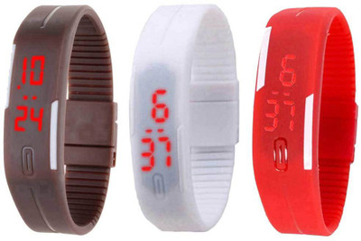 

Kissu Led Band Watch Combo of 3 Brown, White And Red Watch - For Couple