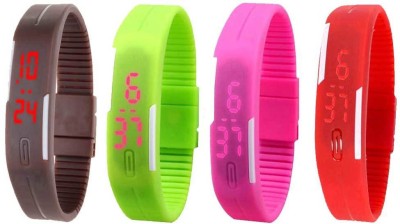NS18 Silicone Led Magnet Band Watch Combo of 4 Brown, Green, Pink And Red Digital Watch  - For Couple   Watches  (NS18)