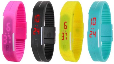 NS18 Silicone Led Magnet Band Watch Combo of 4 Pink, Black, Yellow And Sky Blue Digital Watch  - For Couple   Watches  (NS18)