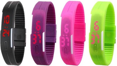 NS18 Silicone Led Magnet Band Combo of 4 Black, Purple, Pink And Green Digital Watch  - For Boys & Girls   Watches  (NS18)