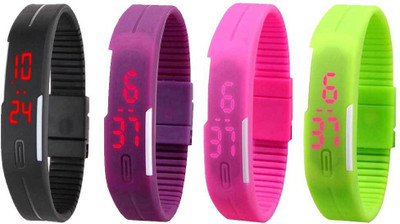 

Kissu Led Magnet Band Combo of 4 Black, Purple, Pink And Green Watch - For Men & Women