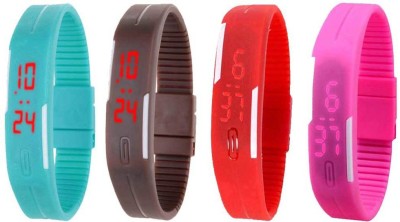 NS18 Silicone Led Magnet Band Watch Combo of 4 Sky Blue, Brown, Red And Pink Digital Watch  - For Couple   Watches  (NS18)