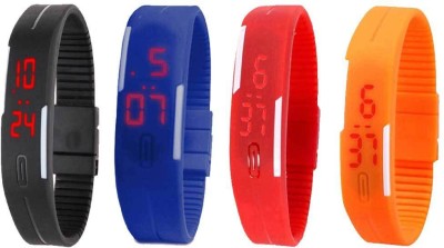 NS18 Silicone Led Magnet Band Combo of 4 Black, Blue, Red And Orange Digital Watch  - For Boys & Girls   Watches  (NS18)