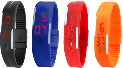 

NS18 Silicone Led Magnet Band Combo of 4 Black, Blue, Red And Orange Watch - For Boys & Girls