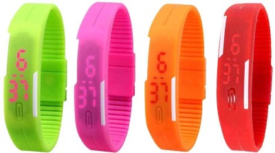 NS18 Silicone Led Magnet Band Watch Combo of 4 Green, Pink, Orange And Red Digital Watch  - For Couple   Watches  (NS18)
