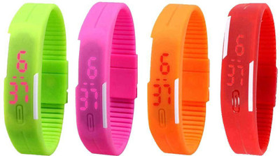 

NS18 Silicone Led Magnet Band Watch Combo of 4 Green, Pink, Orange And Red Watch - For Couple
