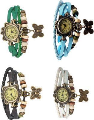 NS18 Vintage Butterfly Rakhi Combo of 4 Green, Black, Sky Blue And White Analog Watch  - For Women   Watches  (NS18)