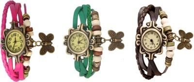 NS18 Vintage Butterfly Rakhi Watch Combo of 3 Pink, Green And Brown Analog Watch  - For Women   Watches  (NS18)