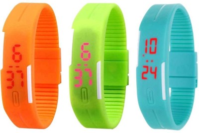 NS18 Silicone Led Magnet Band Combo of 3 Orange, Green And Sky Blue Digital Watch  - For Boys & Girls   Watches  (NS18)