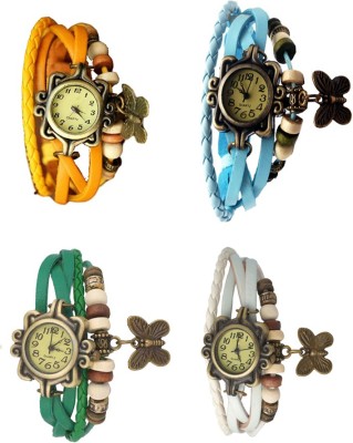 NS18 Vintage Butterfly Rakhi Combo of 4 Yellow, Green, Sky Blue And White Analog Watch  - For Women   Watches  (NS18)