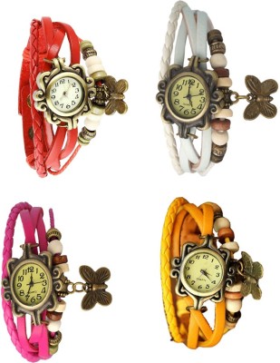 NS18 Vintage Butterfly Rakhi Combo of 4 Red, Pink, White And Yellow Analog Watch  - For Women   Watches  (NS18)