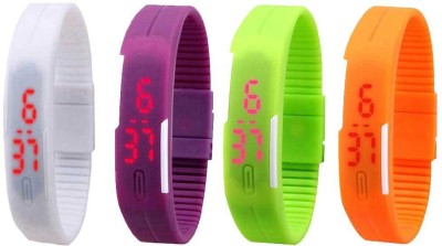 NS18 Silicone Led Magnet Band Combo of 4 White, Purple, Green And Orange Digital Watch  - For Boys & Girls   Watches  (NS18)