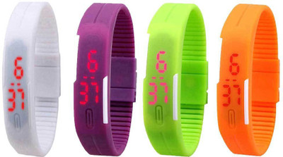 NS18 Silicone Led Magnet Band Combo of 4 White, Purple, Green And Orange Digital Watch  - For Boys & Girls   Watches  (NS18)