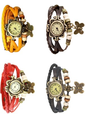 NS18 Vintage Butterfly Rakhi Combo of 4 Yellow, Red, Brown And Black Analog Watch  - For Women   Watches  (NS18)