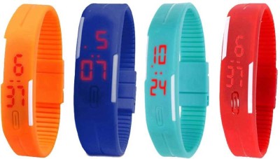 NS18 Silicone Led Magnet Band Watch Combo of 4 Orange, Blue, Sky Blue And Red Digital Watch  - For Couple   Watches  (NS18)